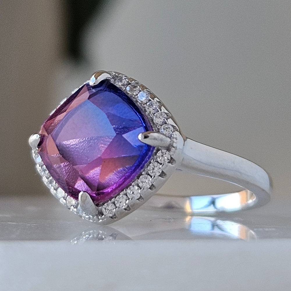 Pink & Purple Gemstone Ring, real 925 Sterling Silver Charmed Aroma